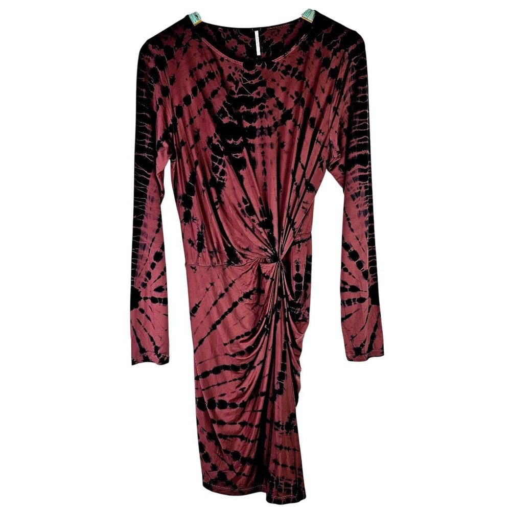Young Fabulous & Broke Yarro Dress Tie Dye VEGAN Silk Waterfall Cinched Waist, M